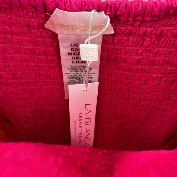 La Blanca Resortwear Dress Eyelet Lace Smocked Beach Women's Size XL Pink - Picture 5 of 8